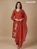 Rust Shade Mul Chanderi Floral Embroidery Work Straight Suit