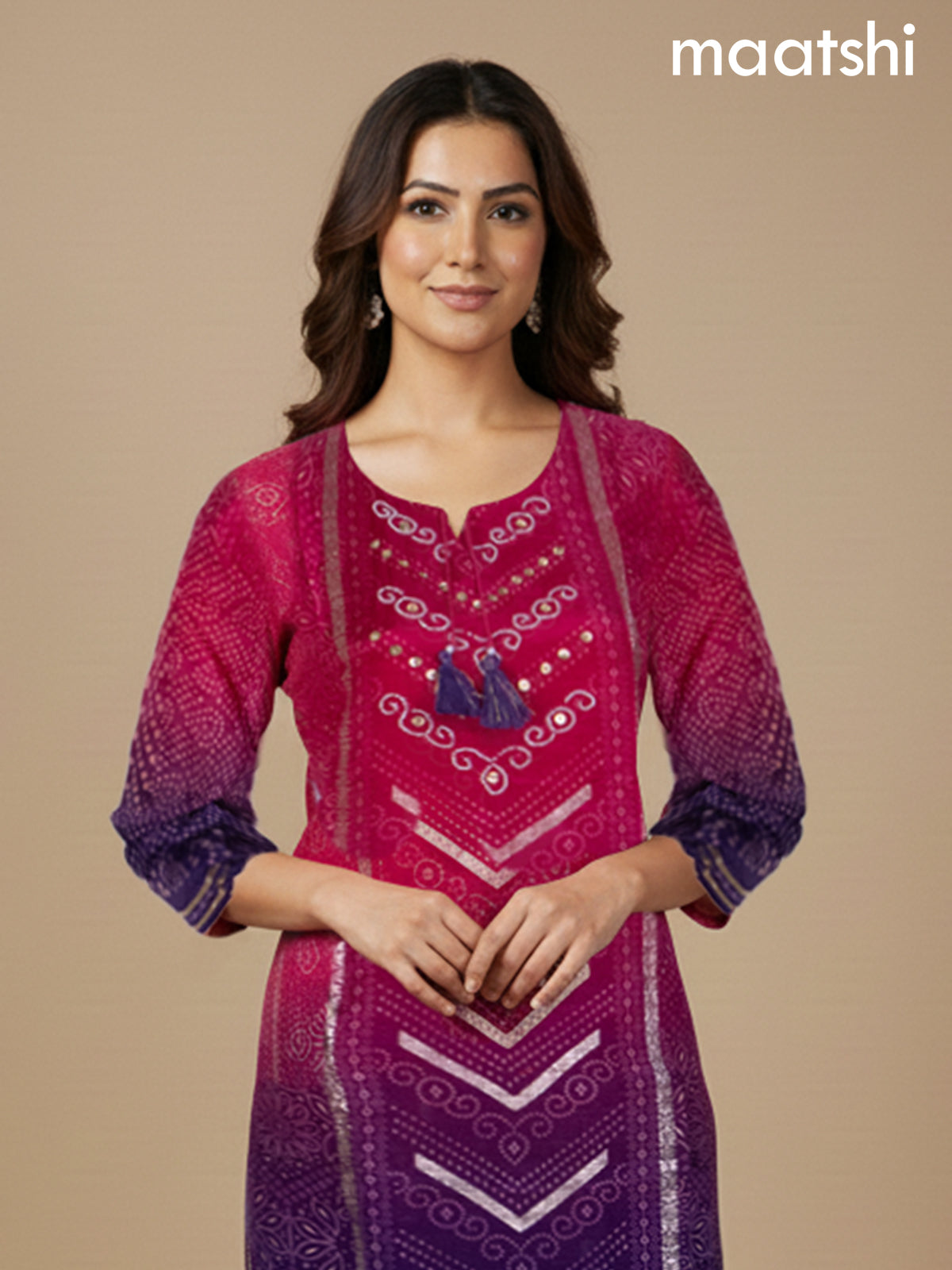 Pink and Purple Dola Silk Bandhini Printed Straight Suit