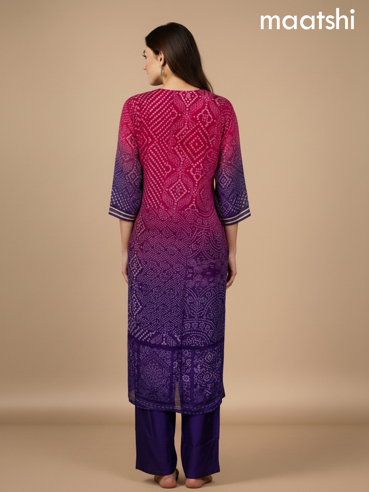 Pink and Purple Dola Silk Bandhini Printed Straight Suit