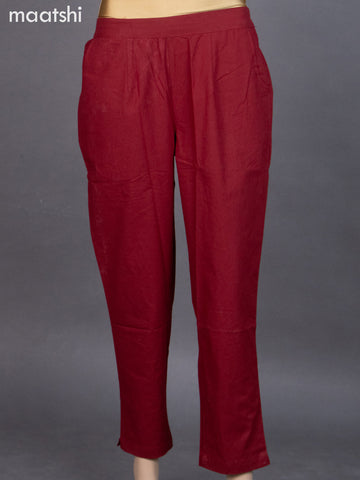 Maroon Cotton Straight Cut Pant