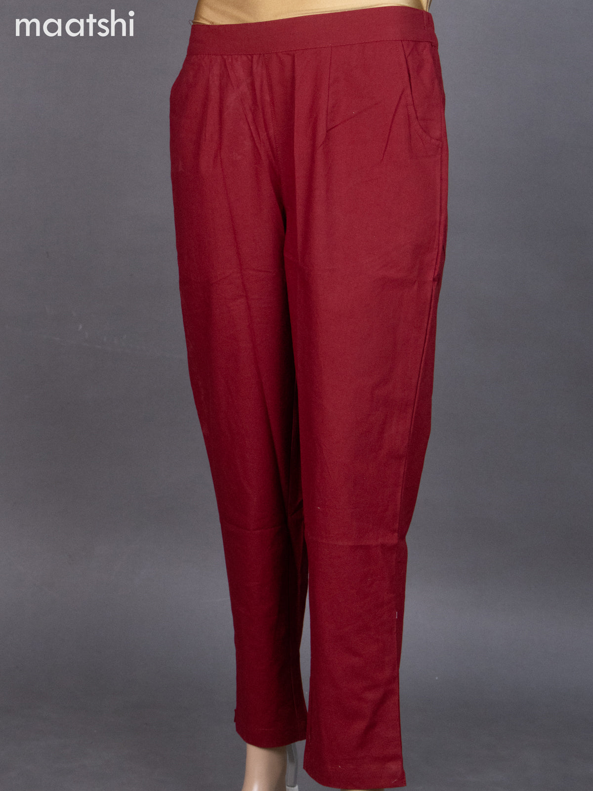 Maroon Cotton Straight Cut Pant