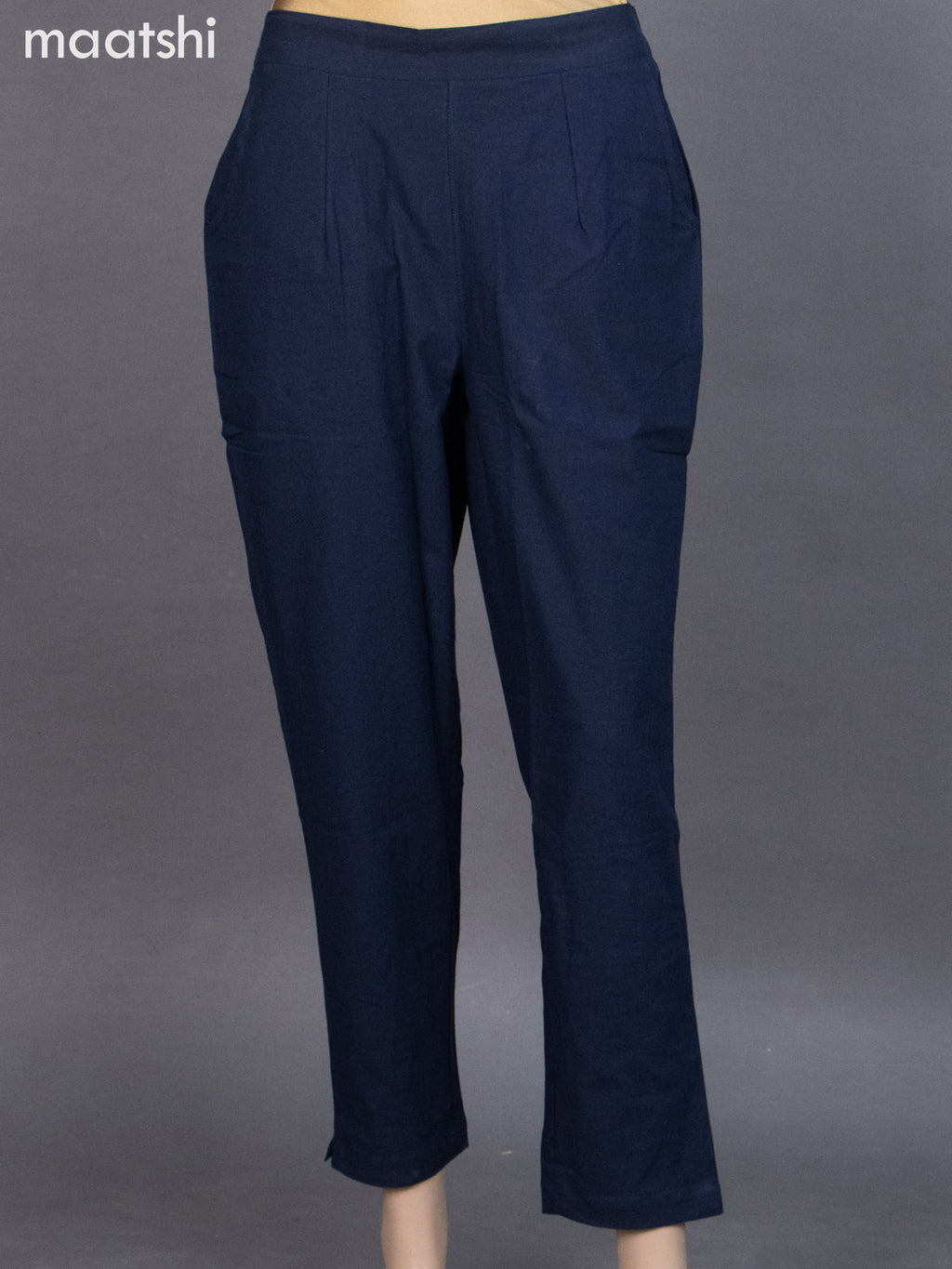 Navy Blue Cotton Straight Cut Pant