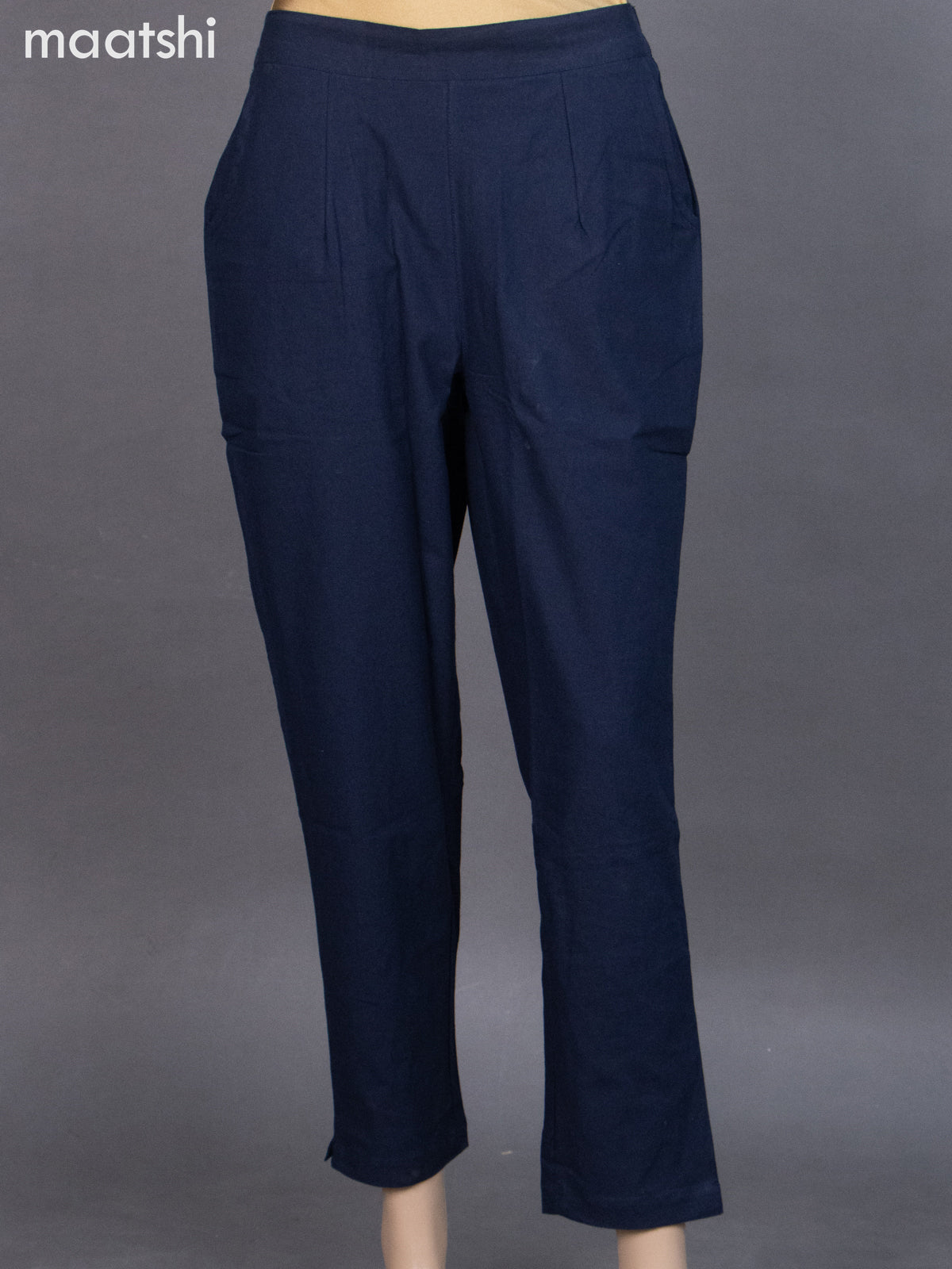 Navy Blue Cotton Straight Cut Pant