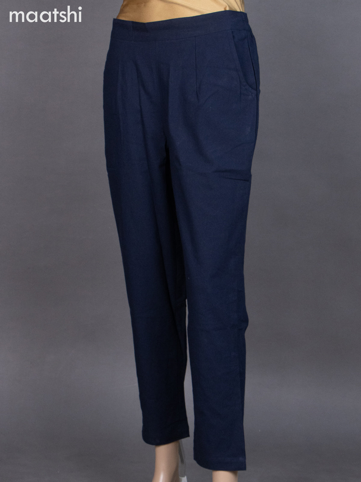 Navy Blue Cotton Straight Cut Pant