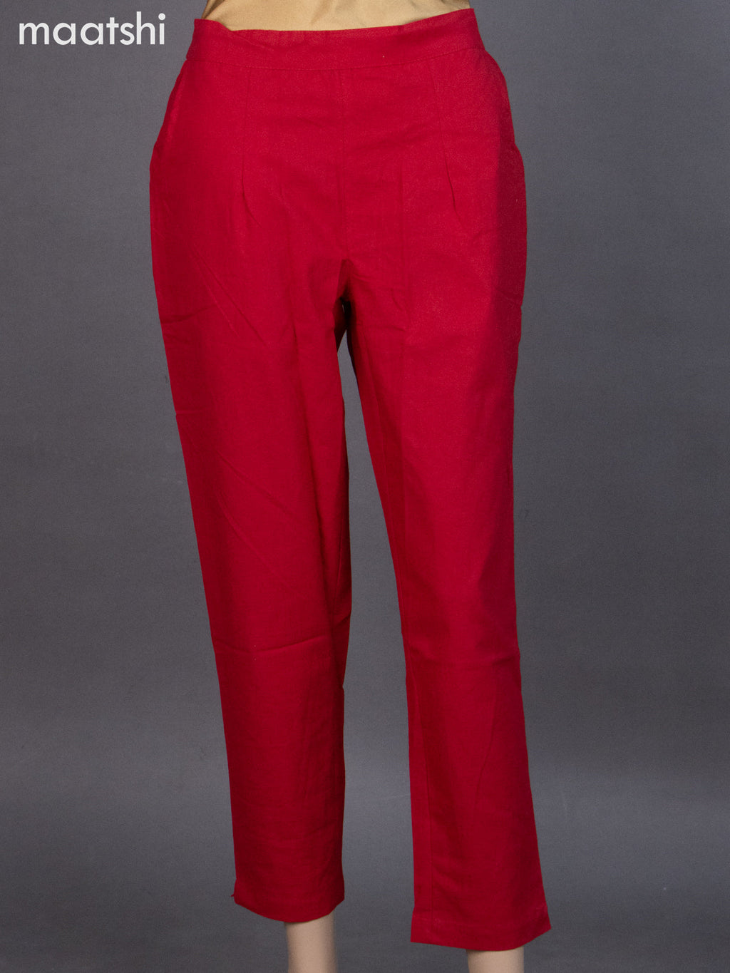 Red Cotton Straight Cut Pant