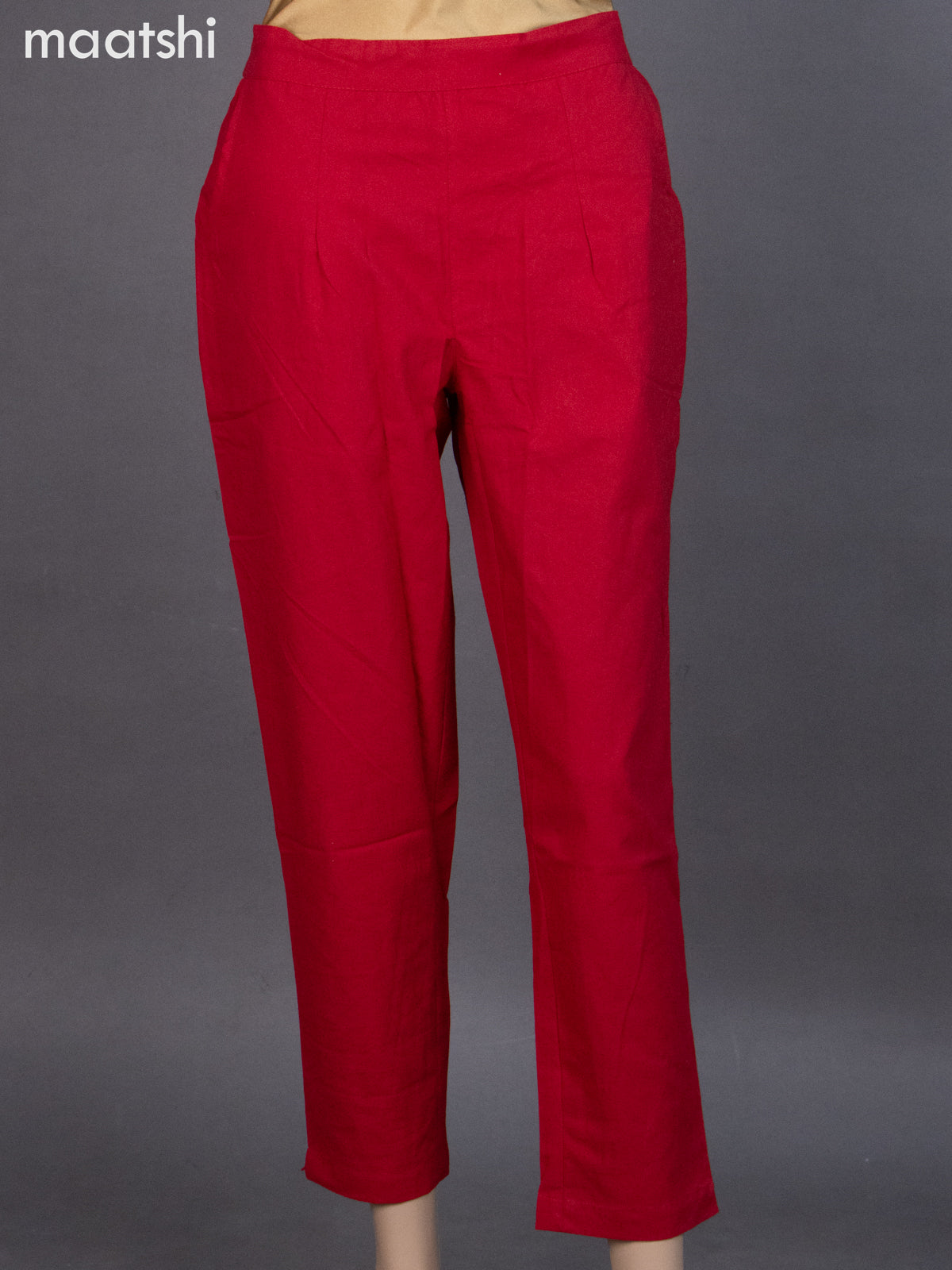 Red Cotton Straight Cut Pant