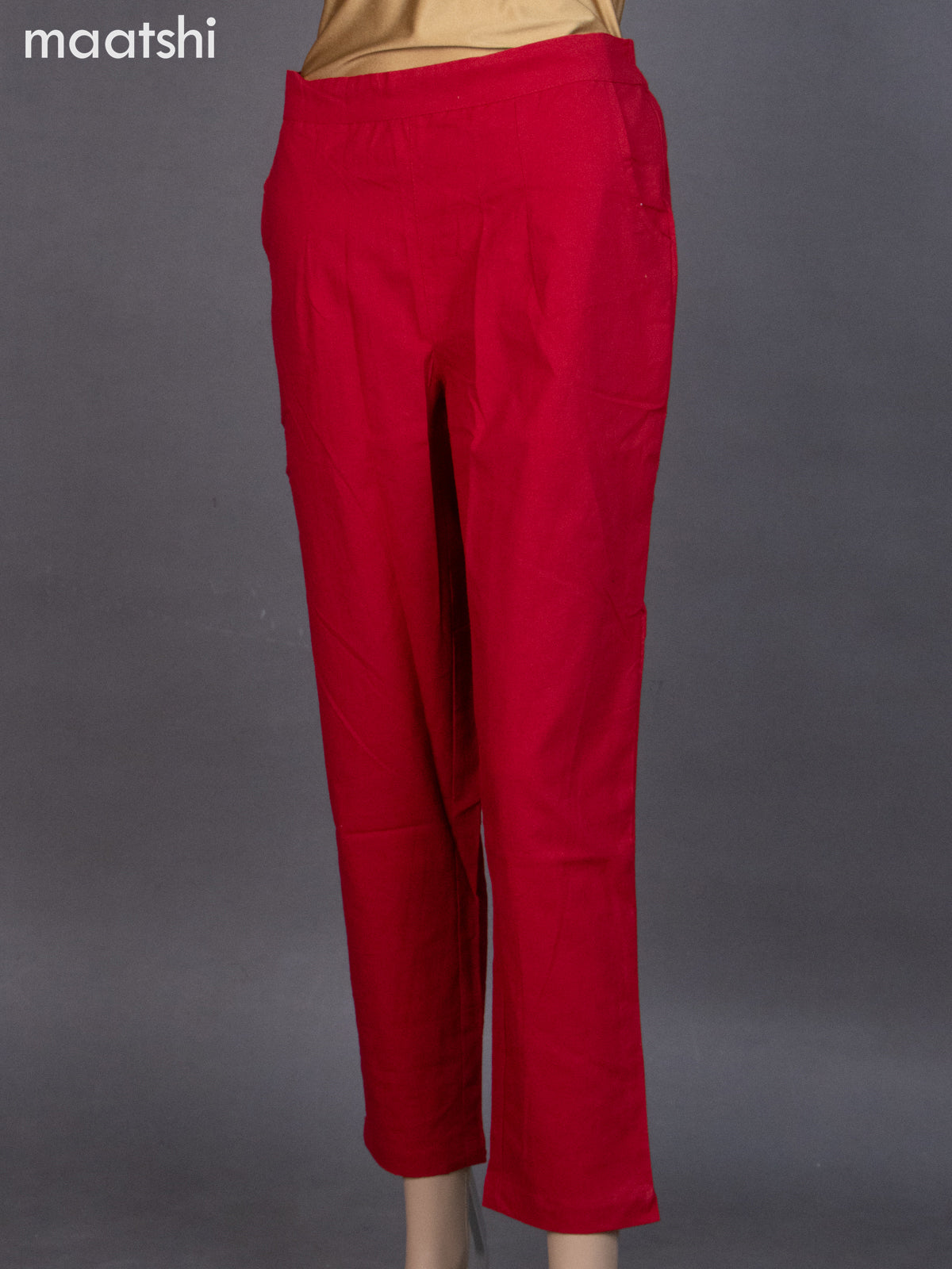 Red Cotton Straight Cut Pant