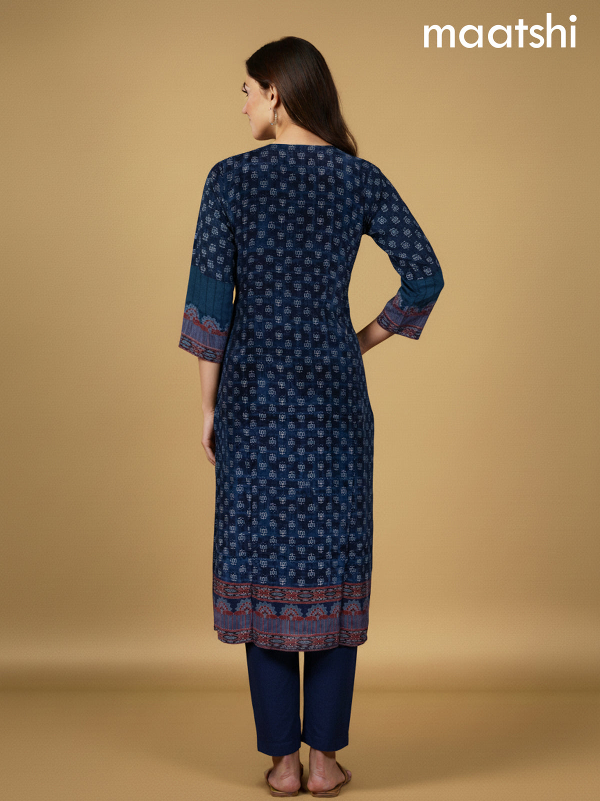 Blue and Maroon Black Muslin Ajrakh Printed Straight Suit