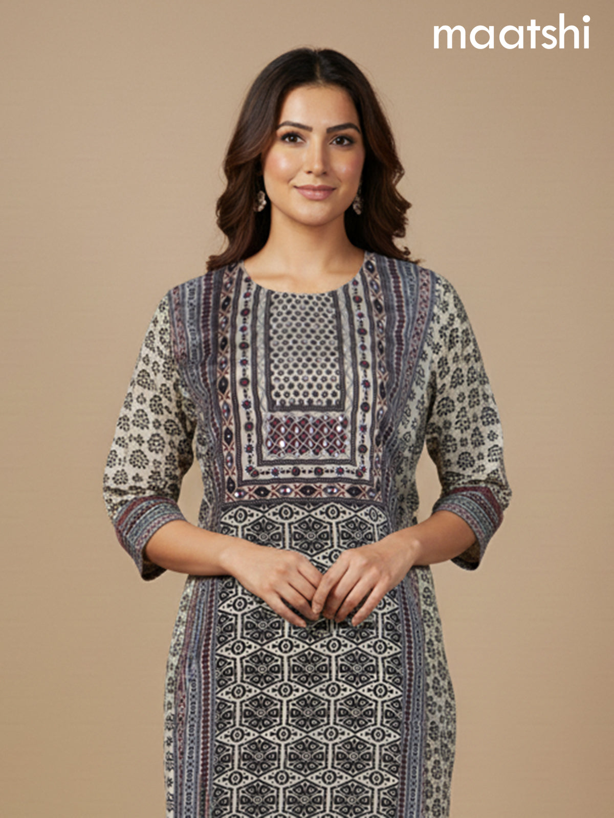 Cream and Black Muslin Printed Straight Suit