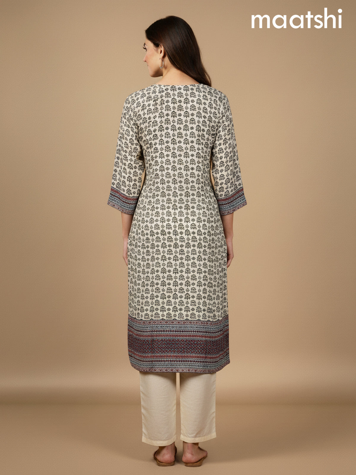 Cream and Black Muslin Printed Straight Suit
