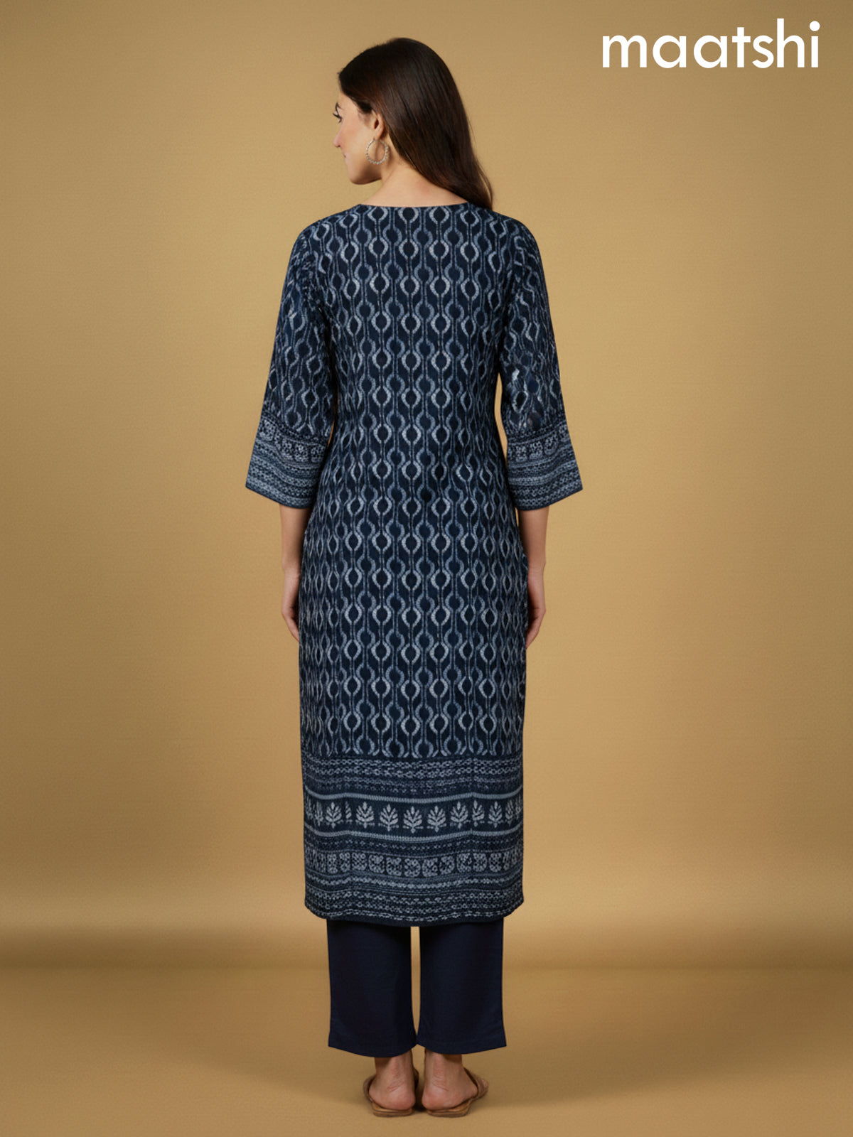 Navy Blue Muslin Printed Straight Suit