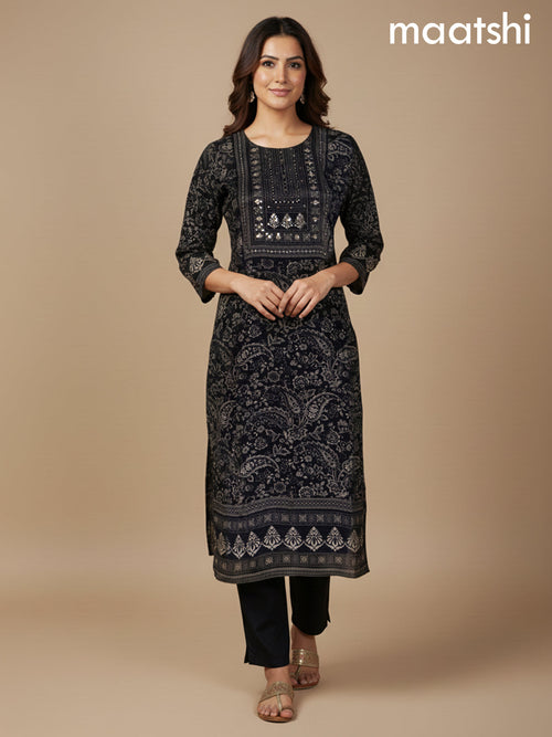 Black Muslin Printed Straight Suit