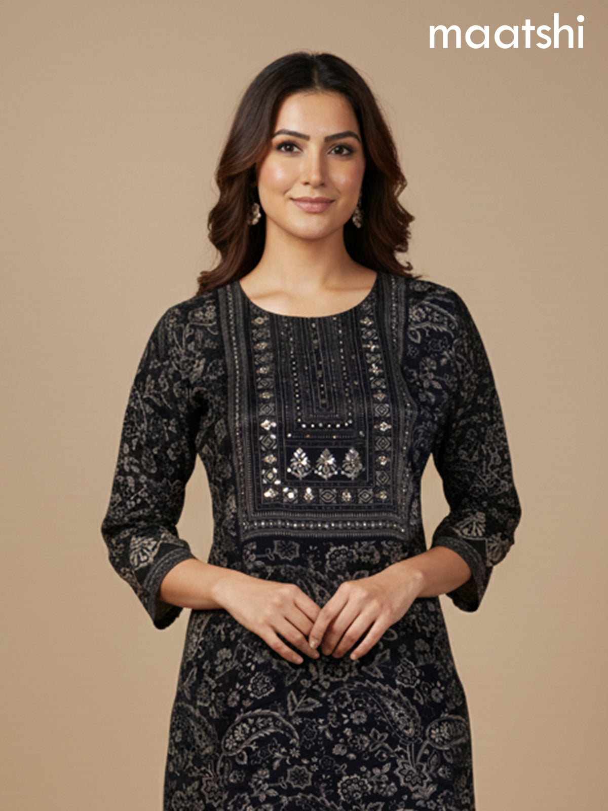 Black Muslin Printed Straight Suit