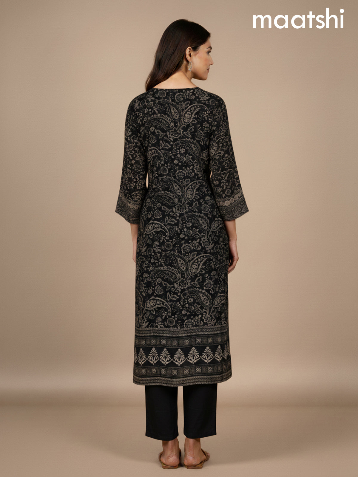 Black Muslin Printed Straight Suit
