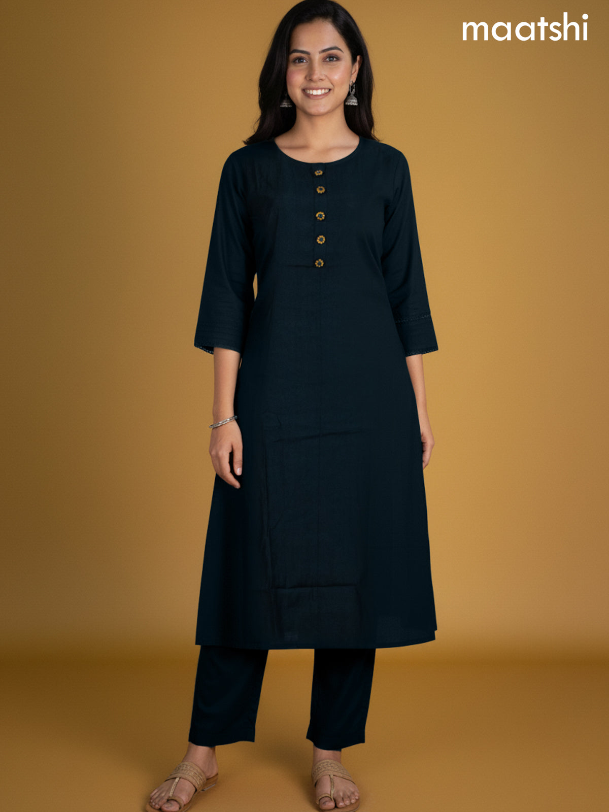 Peacock Green Chanderi A-Line Suit With Digital Printed Dupatta