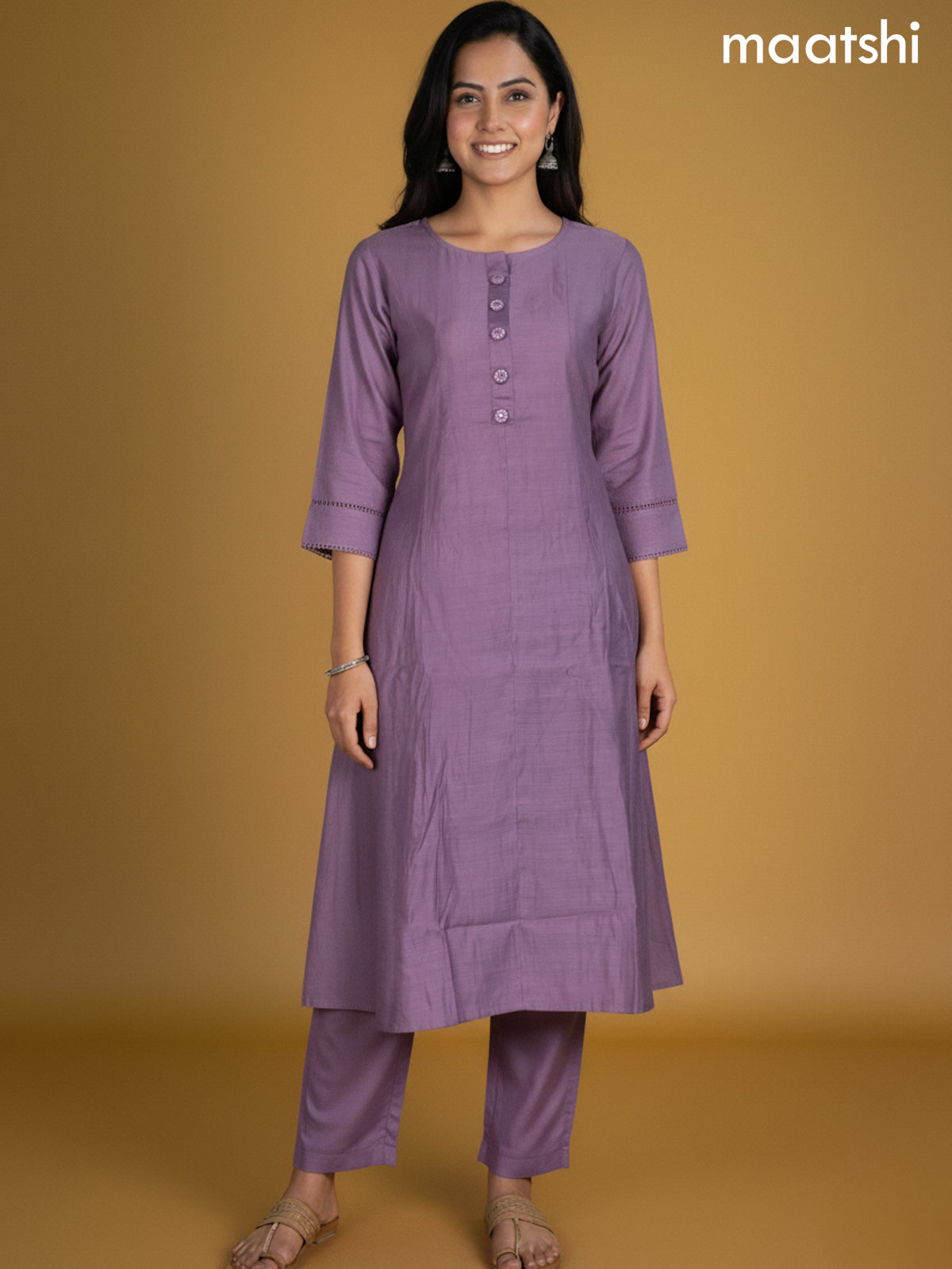 Lavender Chanderi A-Line Suit With Digital Printed Dupatta