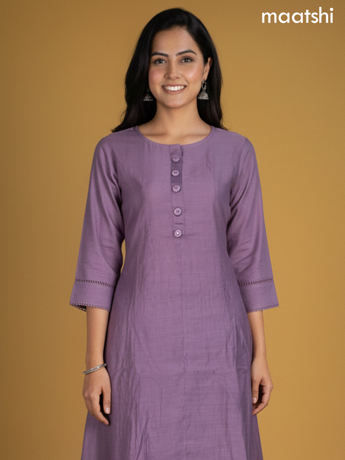 Lavender Chanderi A-Line Suit With Digital Printed Dupatta