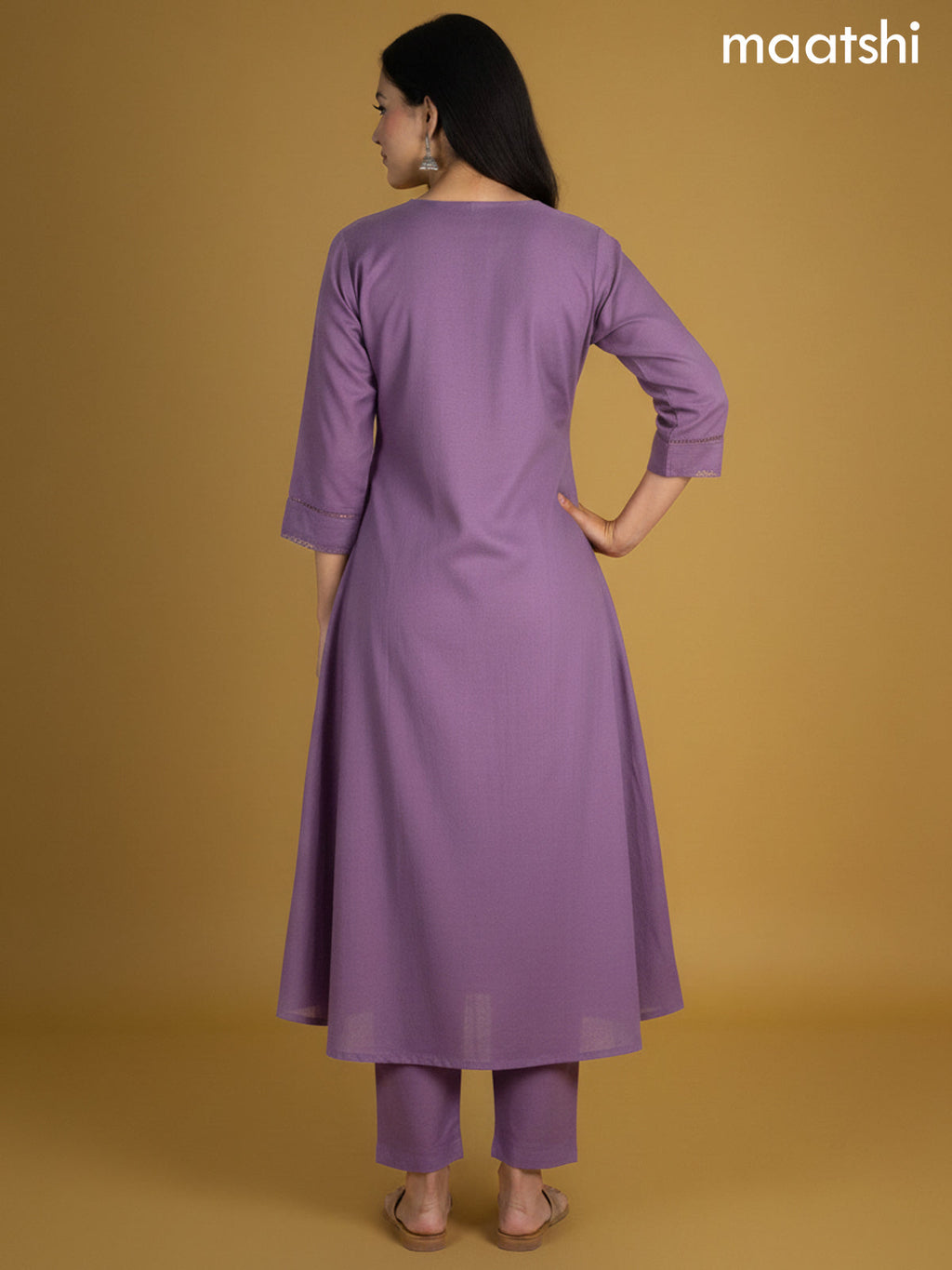 Lavender Chanderi A-Line Suit With Digital Printed Dupatta