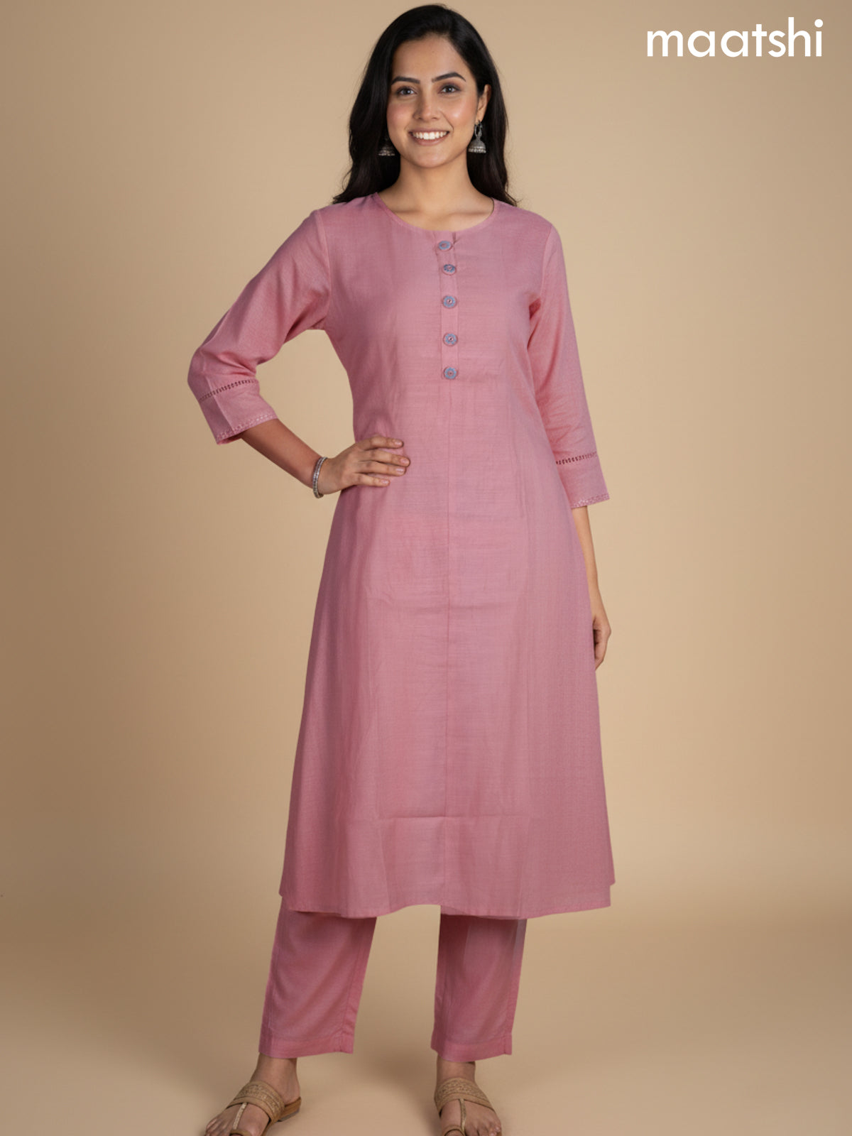 Peach Shade Chanderi A-Line Suit With Digital Printed Dupatta