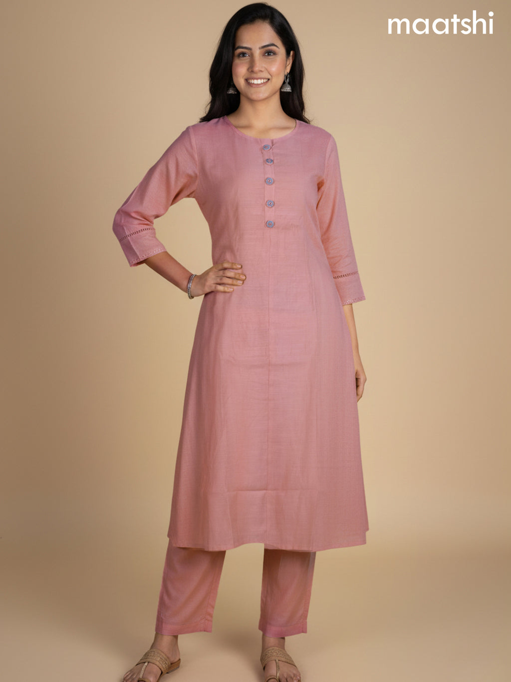 Peach Shade Chanderi A-Line Suit With Digital Printed Dupatta