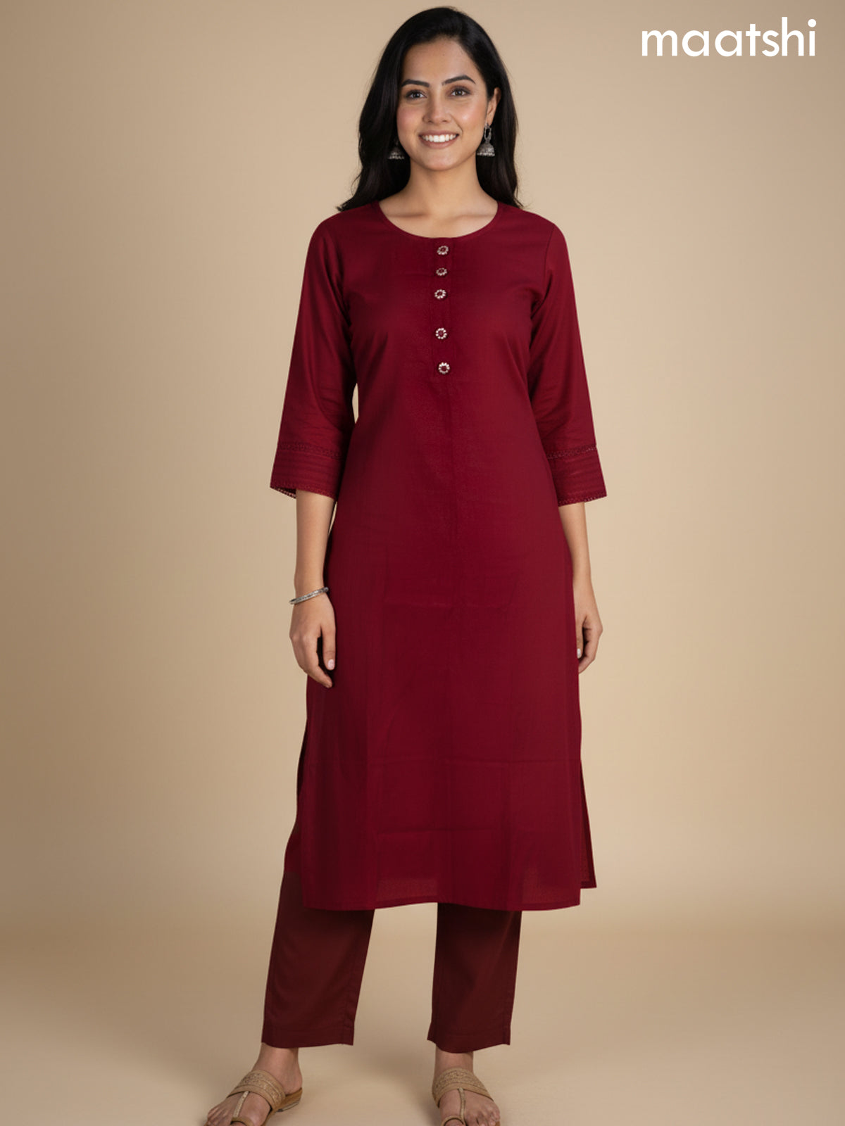 Maroon Chanderi A-Line Suit With Digital Printed Dupatta