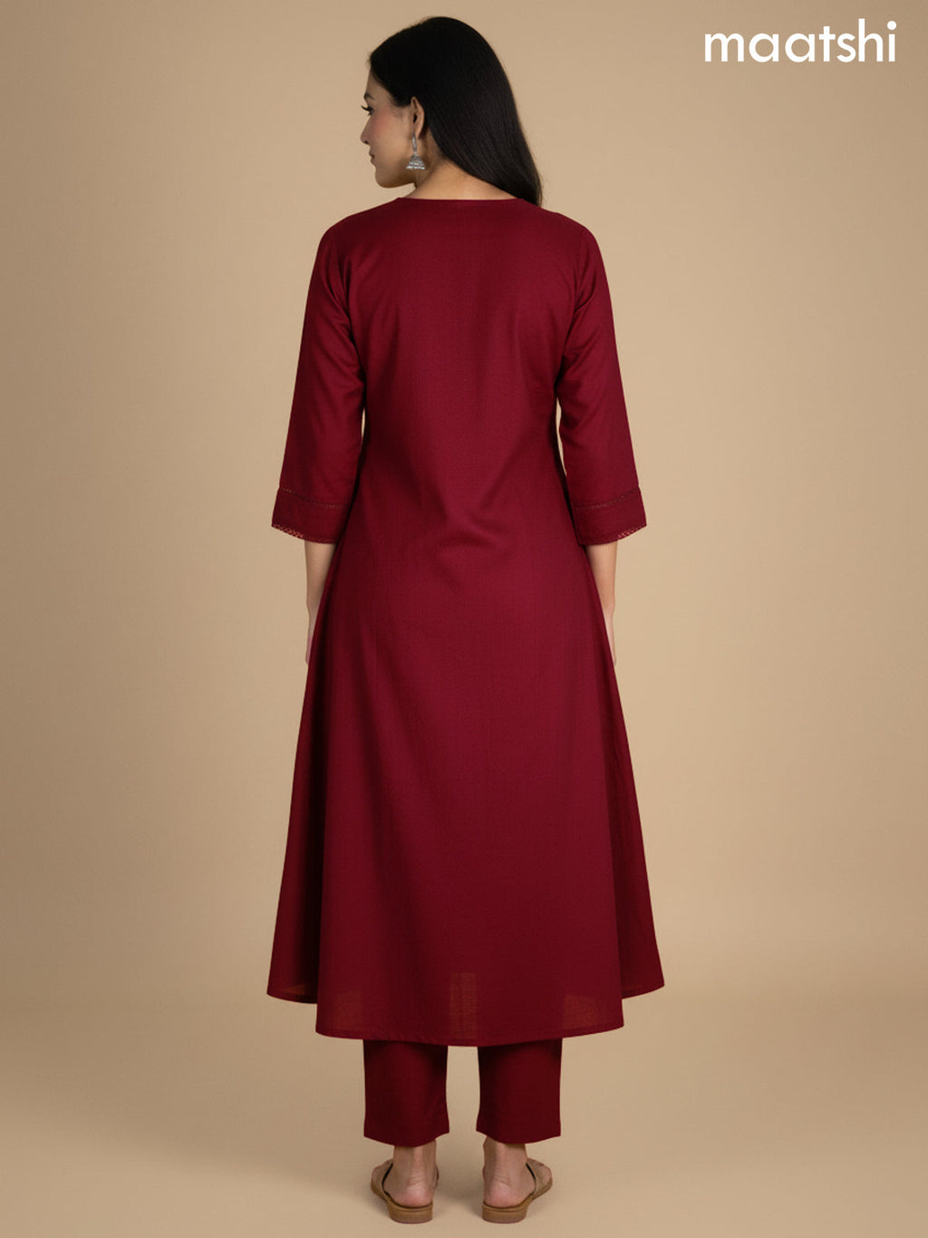 Maroon Chanderi A-Line Suit With Digital Printed Dupatta