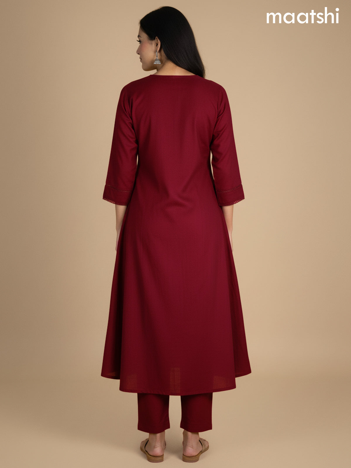Maroon Chanderi A-Line Suit With Digital Printed Dupatta