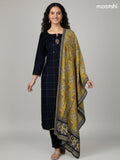 Black and Mustard Shade Chanderi Embroidery & Mirror Work Straight Suit