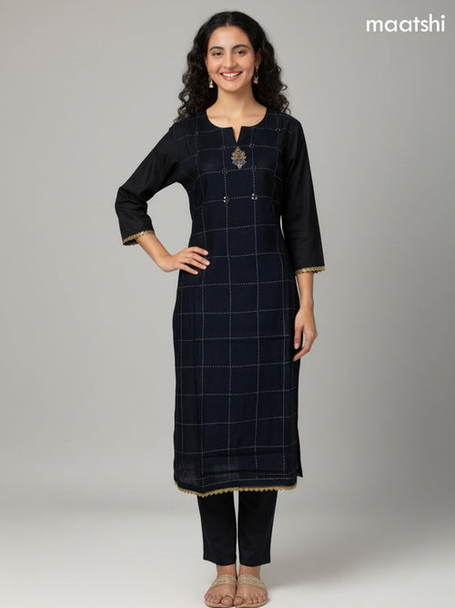 Black and Mustard Shade Chanderi Embroidery & Mirror Work Straight Suit