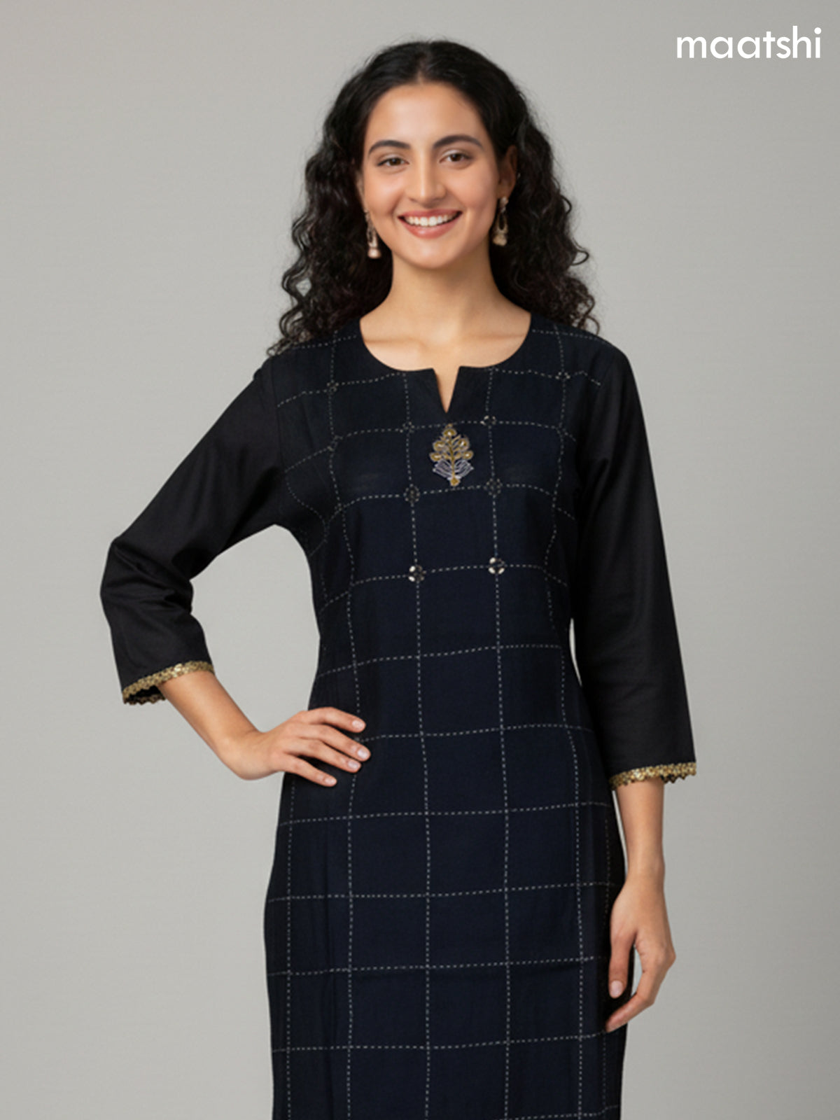 Black and Mustard Shade Chanderi Embroidery & Mirror Work Straight Suit