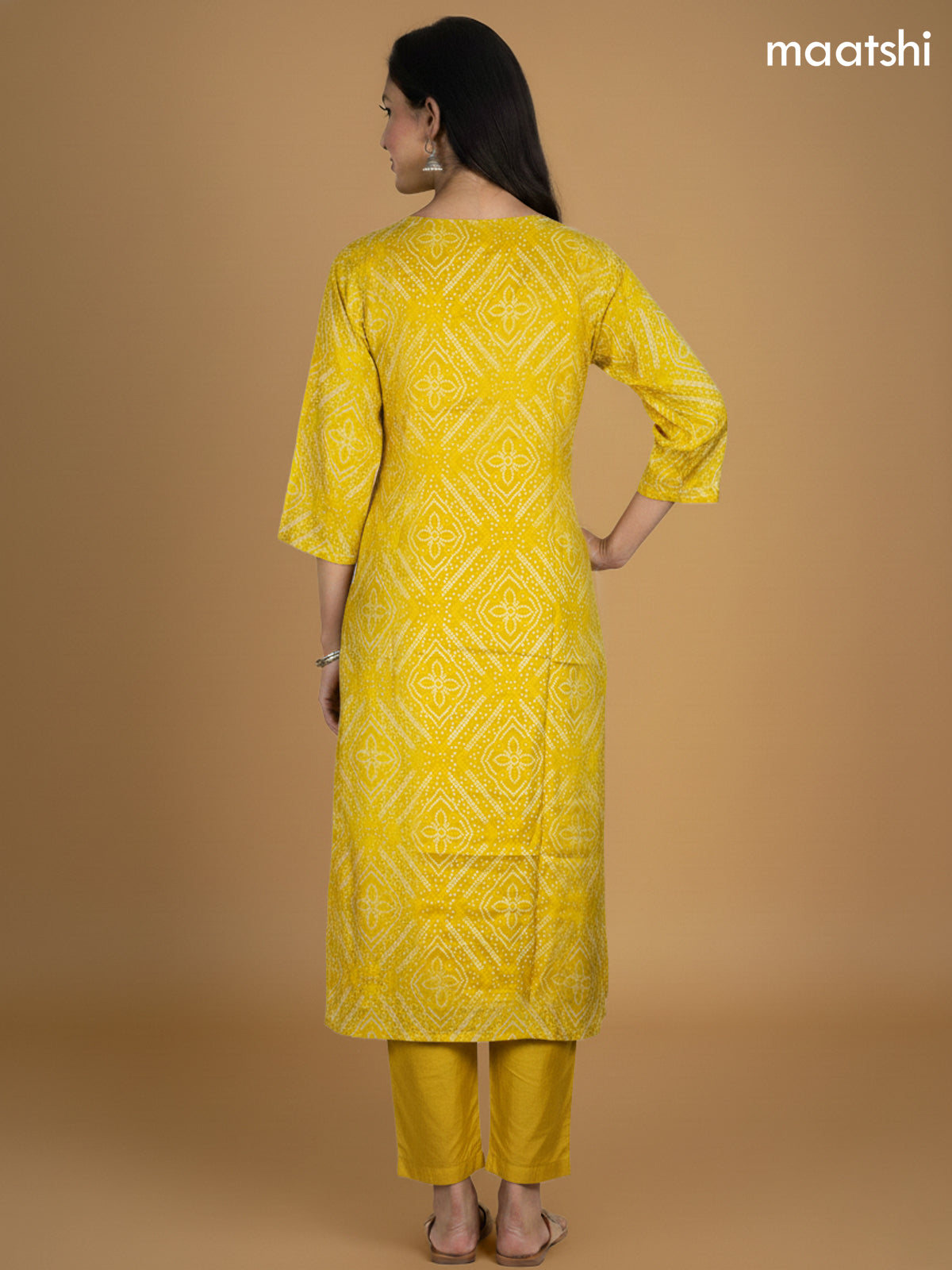Mustard Yellow Muslin Bandhani Printed Straight Suit