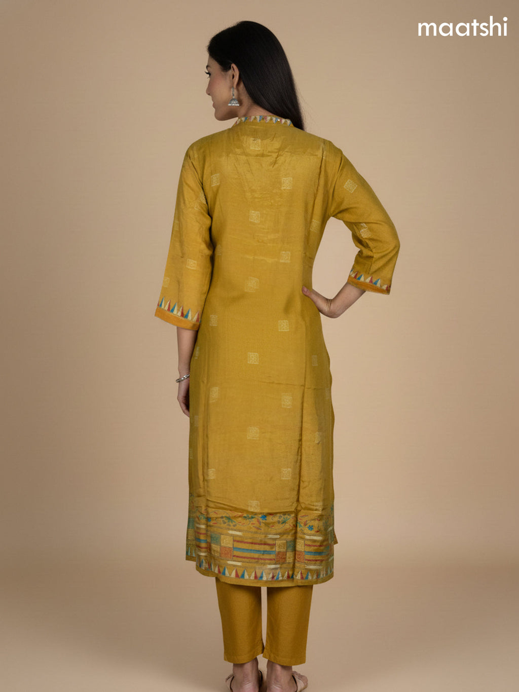 Dark Mustard Muslin Madhubani Printed Straight Suit