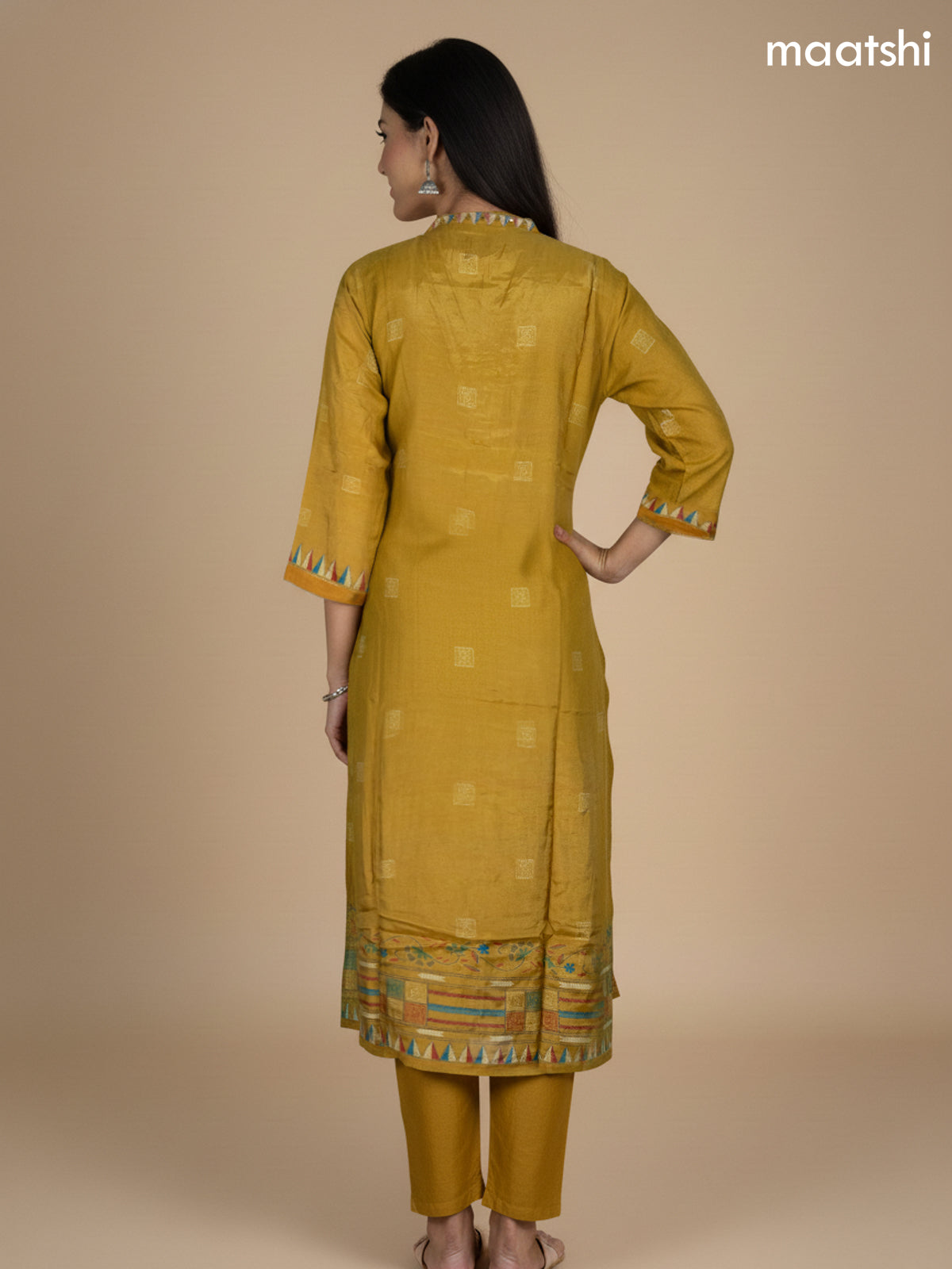 Dark Mustard Muslin Madhubani Printed Straight Suit
