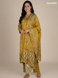 Dark Mustard Muslin Madhubani Printed Straight Suit