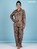 Pastel Brown Cotton Floral Printed Co-Ord Set