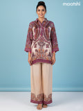 Peach Shade and Multi Colour Muslin Printed Co-Ord Set