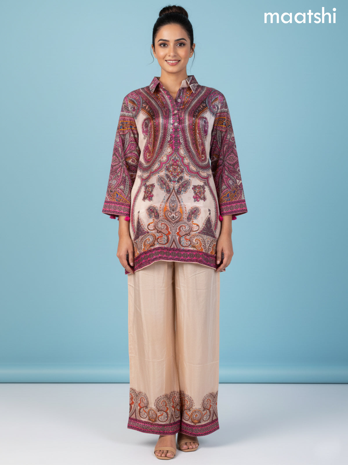 Peach Shade and Multi Colour Muslin Printed Co-Ord Set