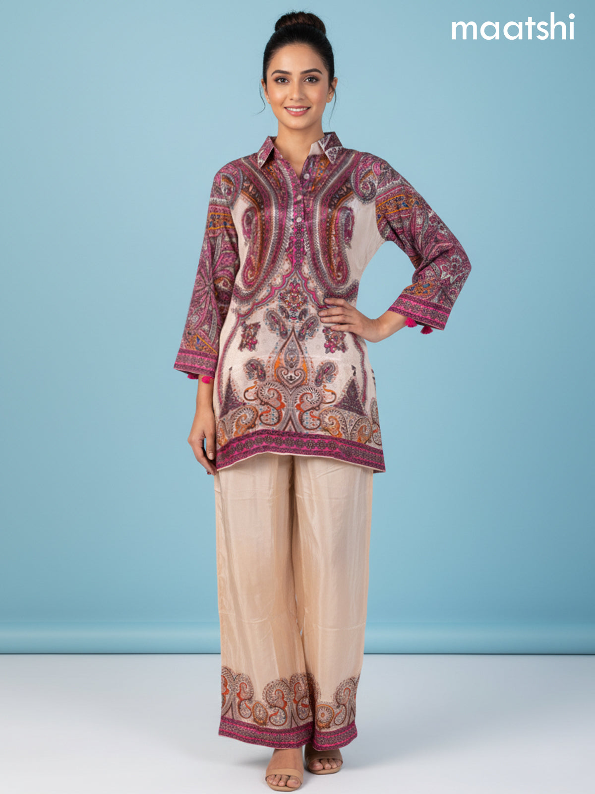 Peach Shade and Multi Colour Muslin Printed Co-Ord Set