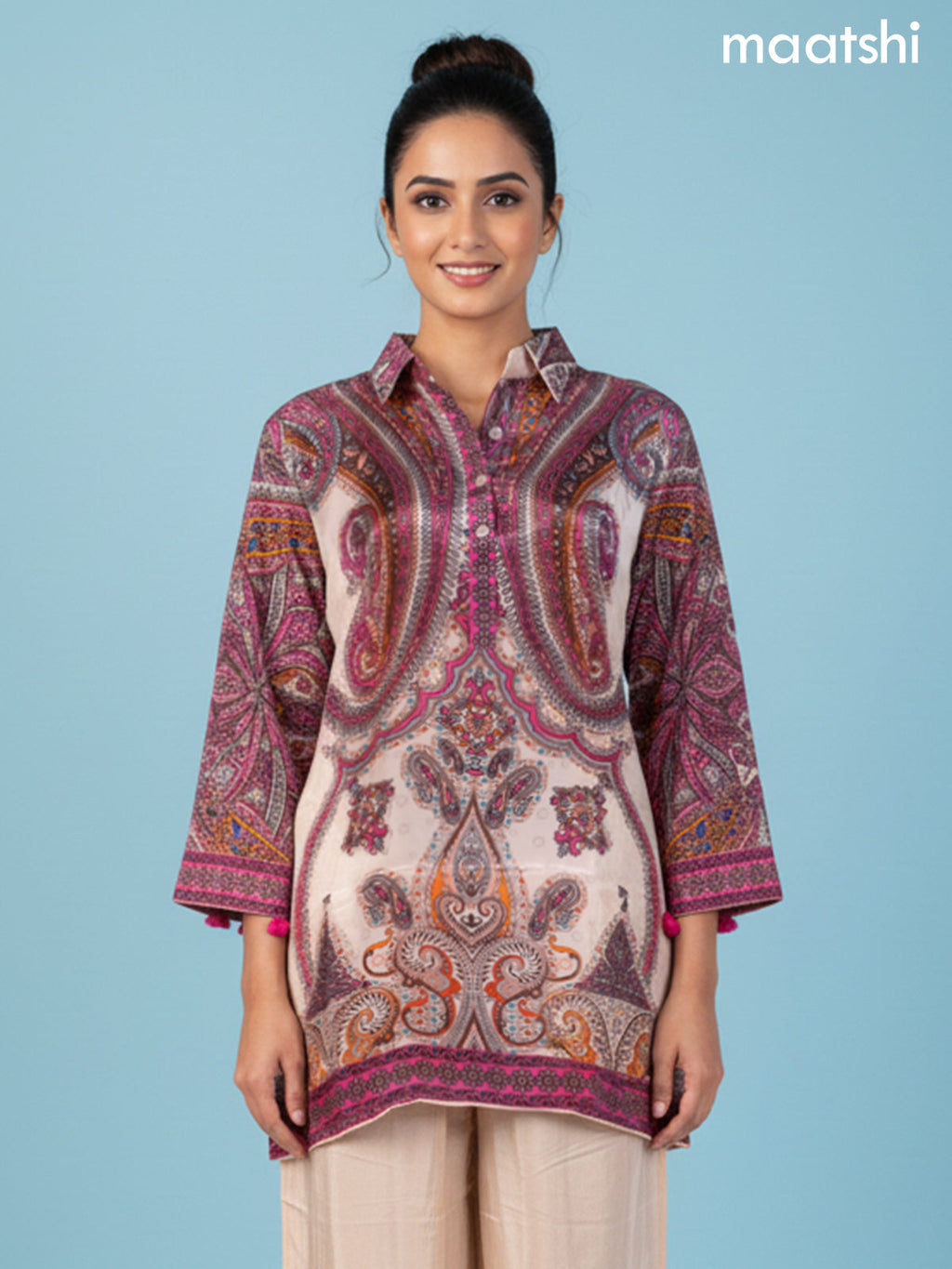 Peach Shade and Multi Colour Muslin Printed Co-Ord Set