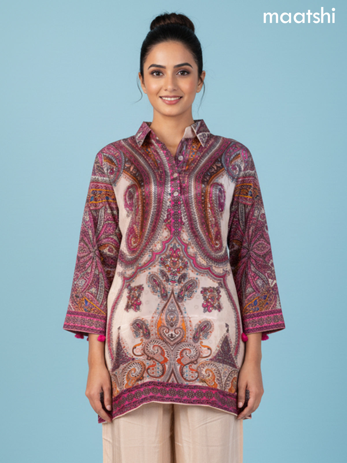 Peach Shade and Multi Colour Muslin Printed Co-Ord Set