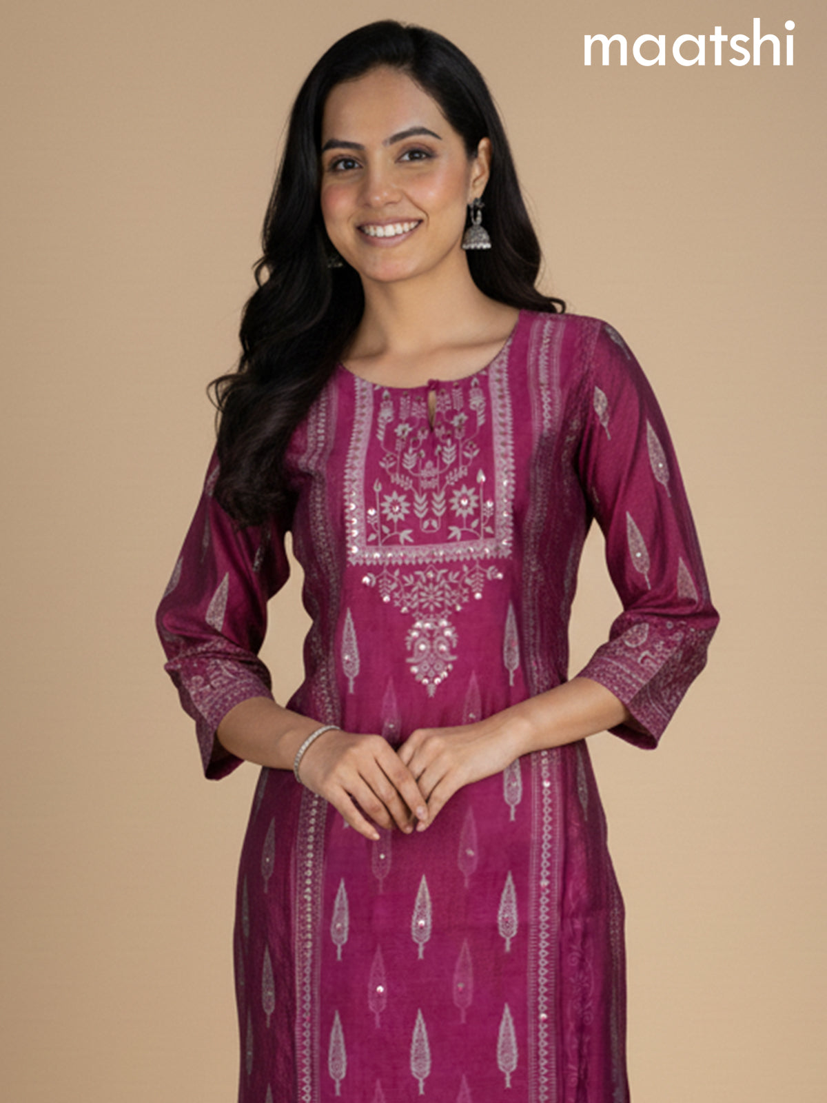 Pink Chanderi Printed Straight Suit
