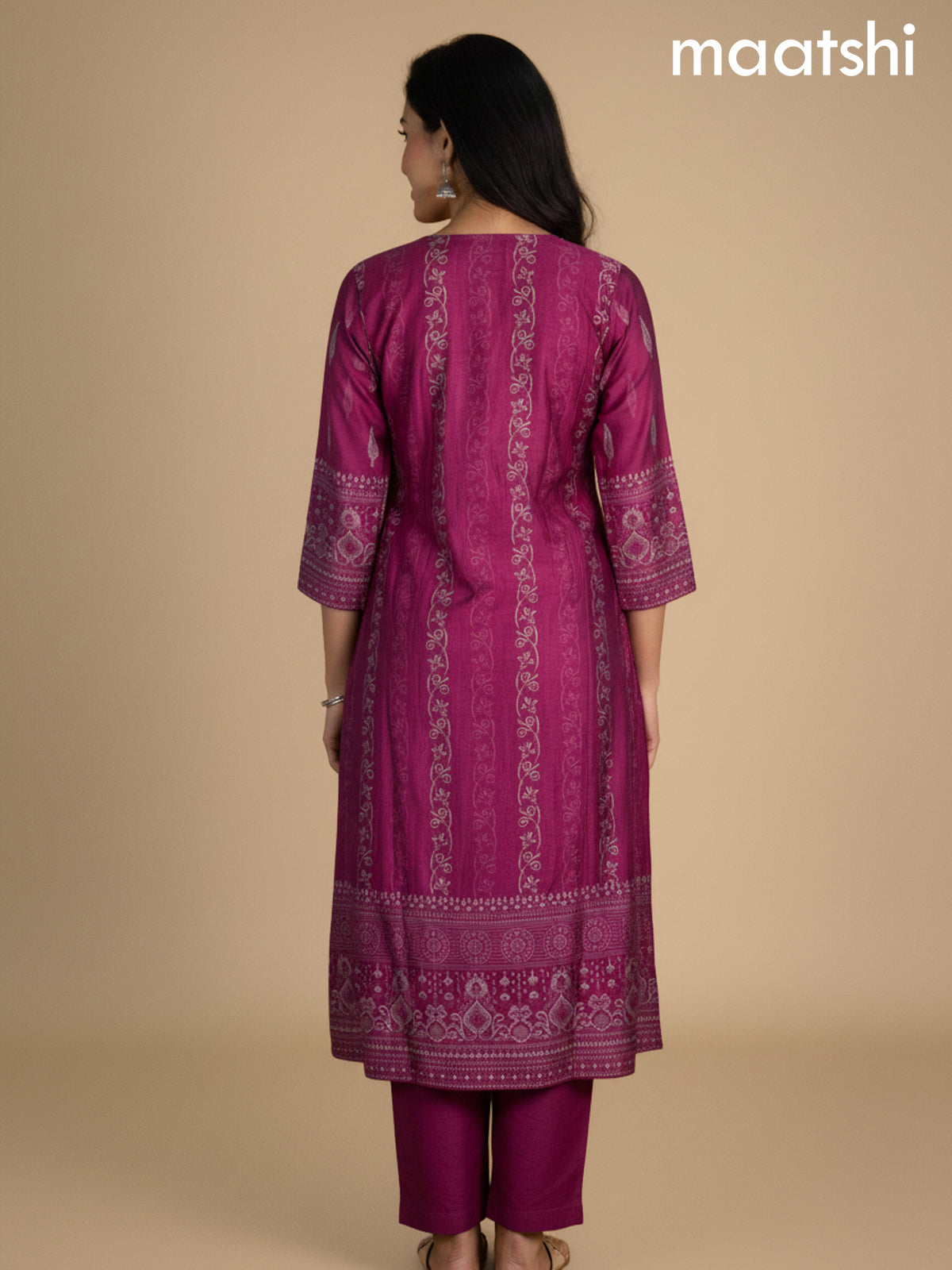 Pink Chanderi Printed Straight Suit