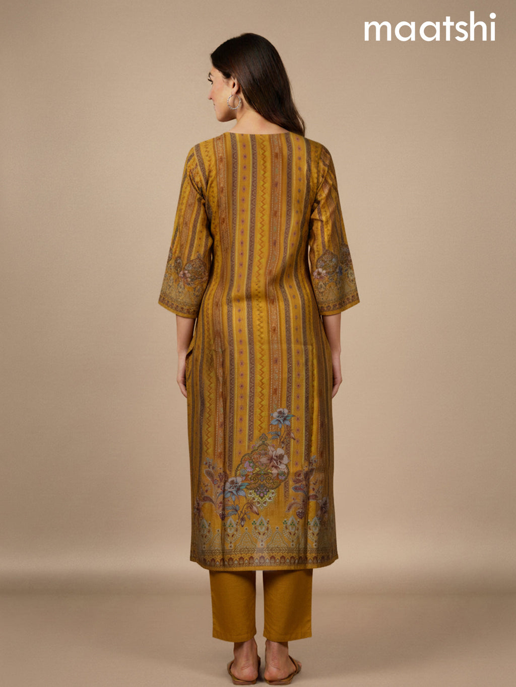 Dark Mustard Chanderi Printed Straight Suit
