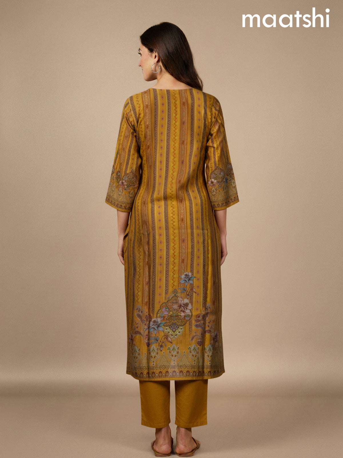 Dark Mustard Chanderi Printed Straight Suit