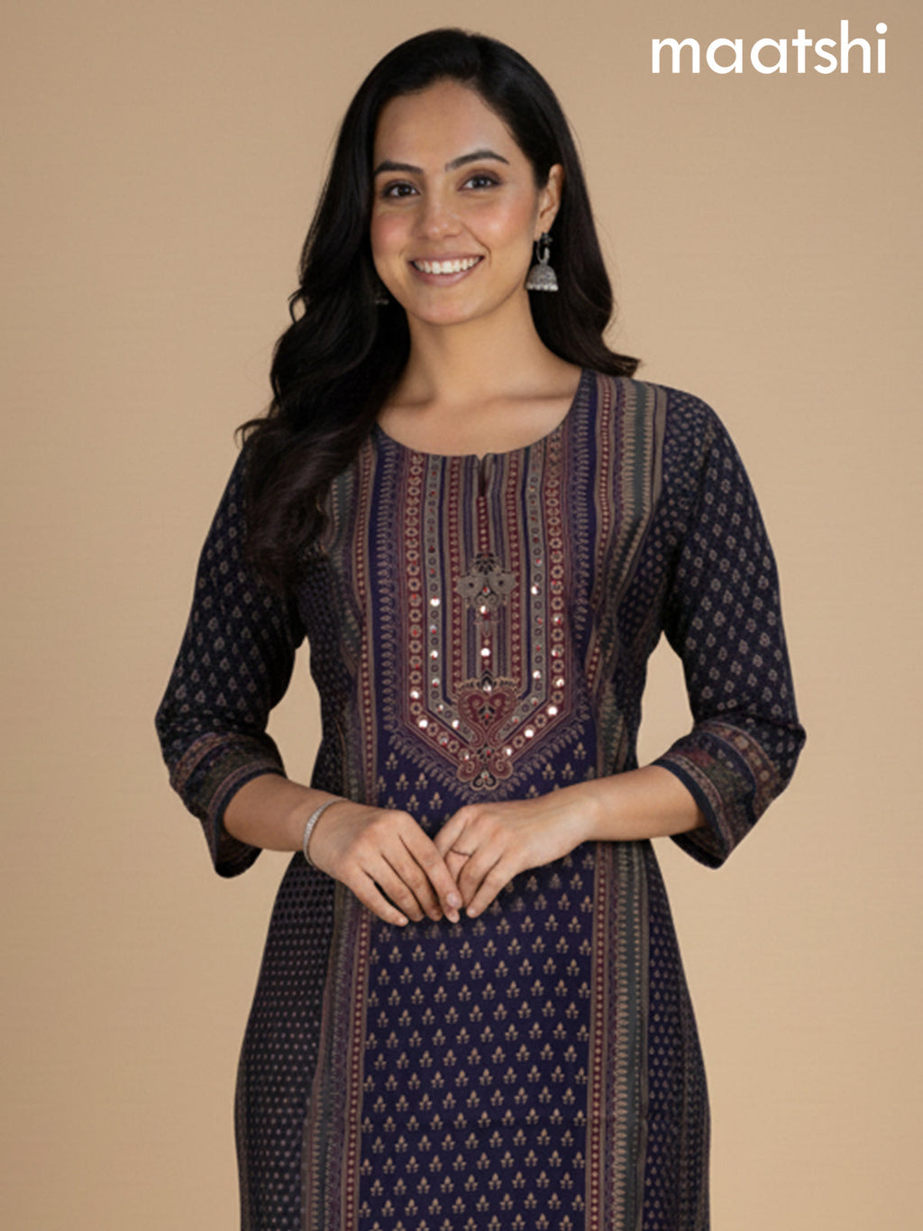 Deep Violet Chanderi Printed Straight Suit