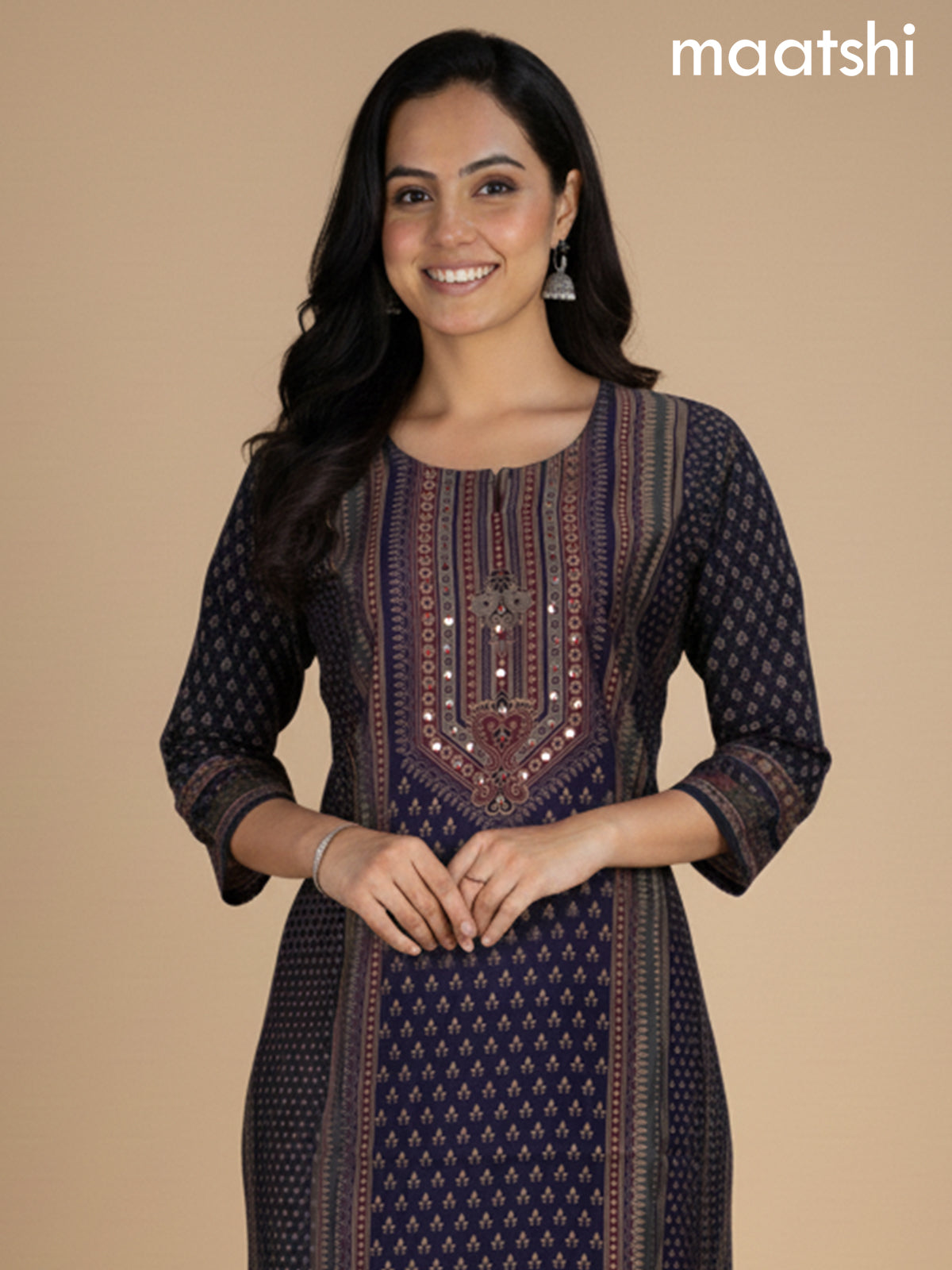 Deep Violet Chanderi Printed Straight Suit