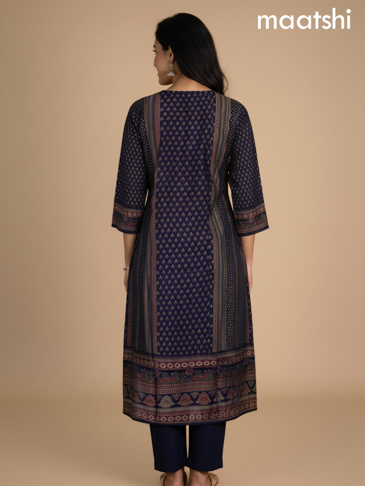 Deep Violet Chanderi Printed Straight Suit