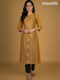 Yellow Chanderi Printed A-Line Kurti