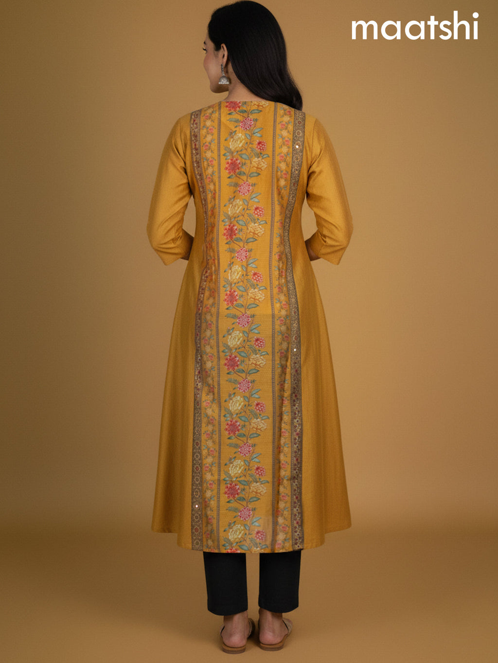 Yellow Chanderi Printed A-Line Kurti