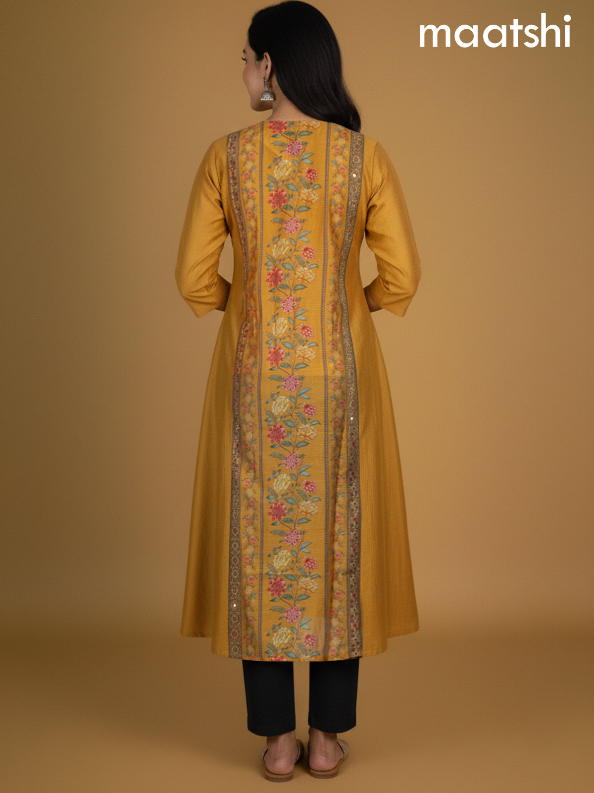 Yellow Chanderi Printed A-Line Kurti